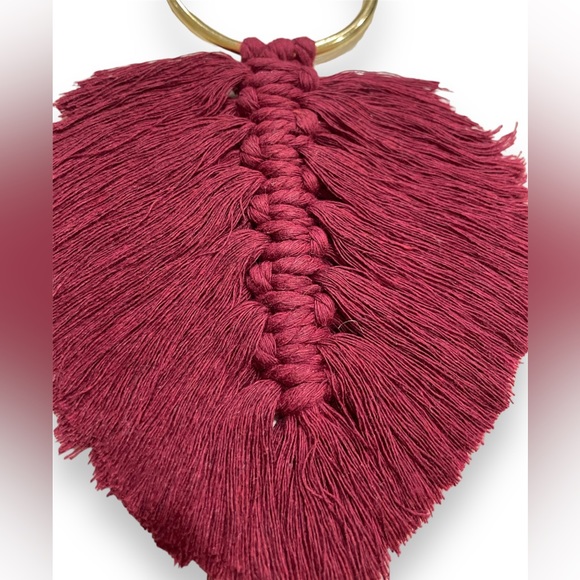 Handmade Red Macrame Keychain/Charm -Brass ring - Picture 2 of 5